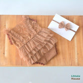 Baby Girl Ruffle Lace Romper with Headband O225 | 3M | Rusty Brown